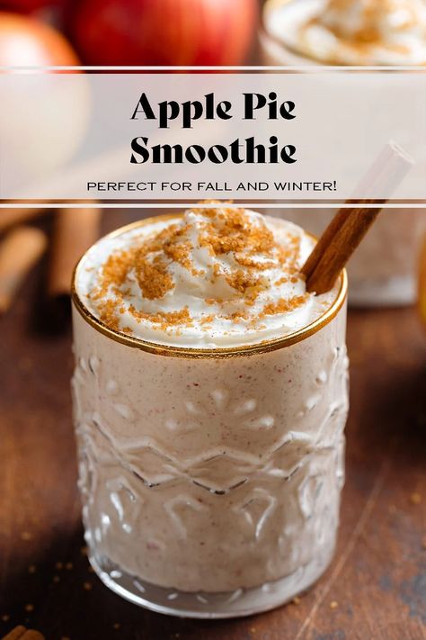 Apple Pie Smoothie Apple Pie Protein Smoothie, Apple Pie Smoothie Healthy, Breakfast With Protein, Apple Pie Topping, Frozen Apples, Healthy Apple Pie Smoothie, Apple Pie Smoothie Recipe, Coconut Milk Whipped Cream, Pie Topping