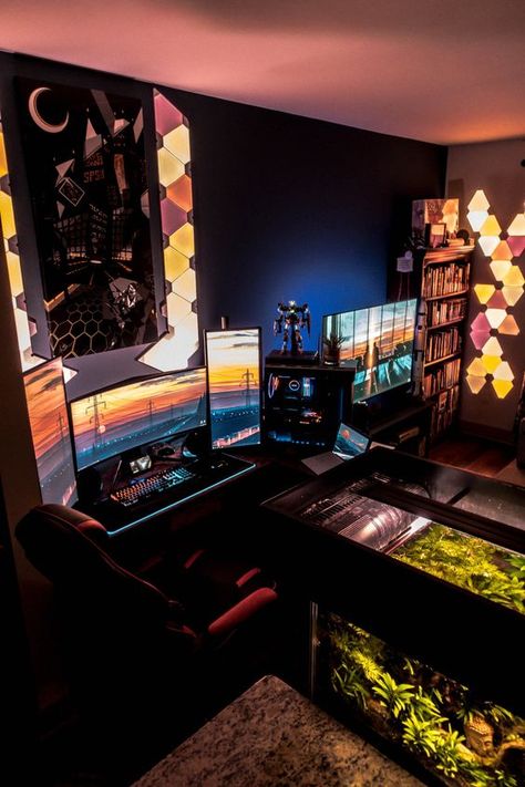 Game Room Kids, Computer Gaming Room, Gamer Room Decor, Pc Gaming Setup, Video Game Room Design, Video Game Rooms, Interior Design Guide, Bedroom Setup, Computer Room