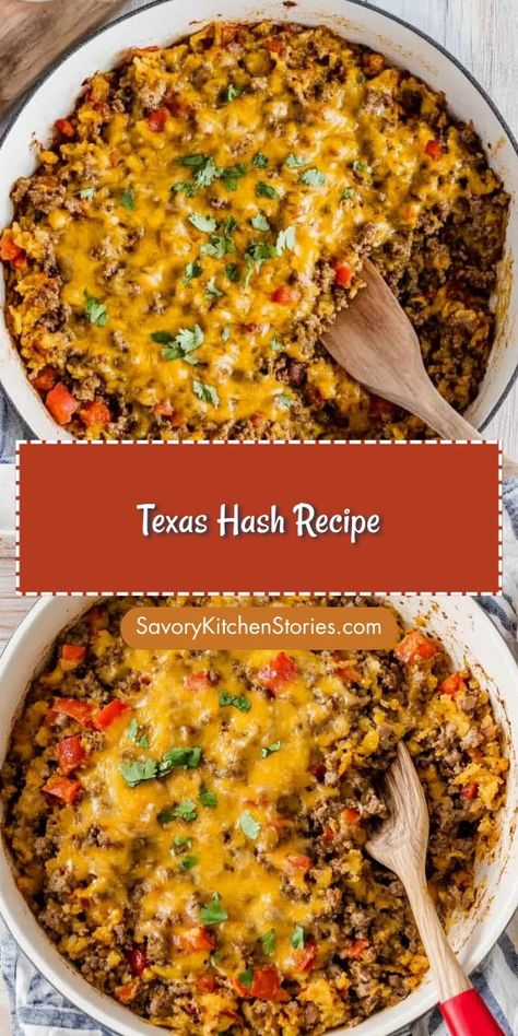 Craving a flavorful one-pot meal that’s both filling and simple? This Texas Hash Recipe is the answer! Packed with ground beef and savory ingredients, it’s sure to please any palate. Don’t forget to save this tasty recipe for your go-to Ground Beef Recipes collection! Texas Hash, Recipe With Ground Beef, Rice And Vegetables, Ground Beef Rice, Beef Rice, Hash Recipe, Beef Hash, One Pan Dinner, Beef And Rice