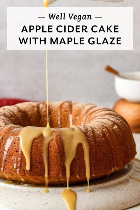 Maple Glaze Recipe, Vegan Apple Cider, Apple Cider Cake, Cider Cake, Vegan Autumn, Holiday Cake Recipes, Gf Cake, Vegan Apple Cake, Autumn Celebration