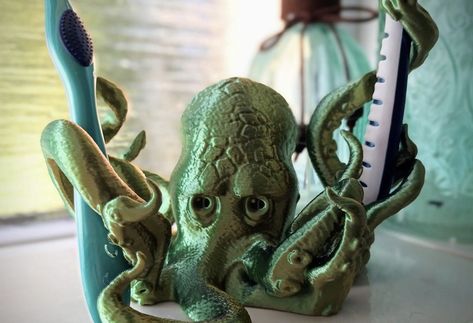 Octopus Bathroom Decor, Ocean Theme Decor, Octopus Bathroom, Soap Dispenser Tray, Ocean Theme Decorations, Cute Bathroom, Bathroom Decals, Toothbrush And Toothpaste Holder, Toothbrush Holders