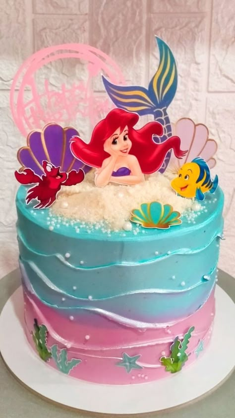 Mermaid Themed Cake Ideas, Mermaid Theme Cake Design, Simple Ariel Cake, Little Mermaid 5th Birthday Party Ideas, Ariel Bday Cake, Ariel Birthday Cake Simple, Princess Mermaid Cake, Ariel Birthday Cake Ideas, Cake Ariel Mermaid