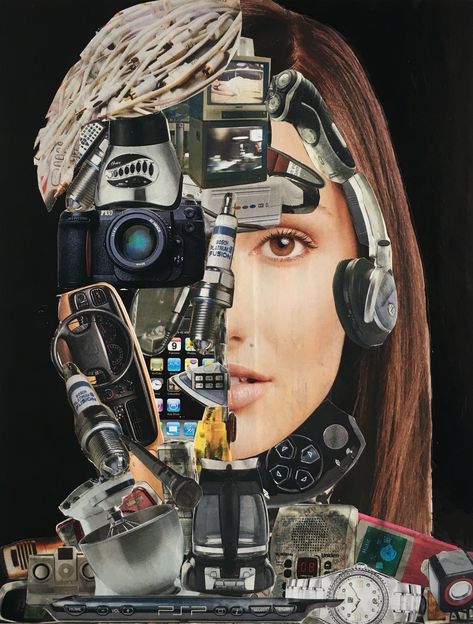 Robot Photo, Face Collage, Natural Photo, A Level Art Sketchbook, Photoshop Collage, Photoshop Projects, Tech Art, Composition Photography, Futuristic Art