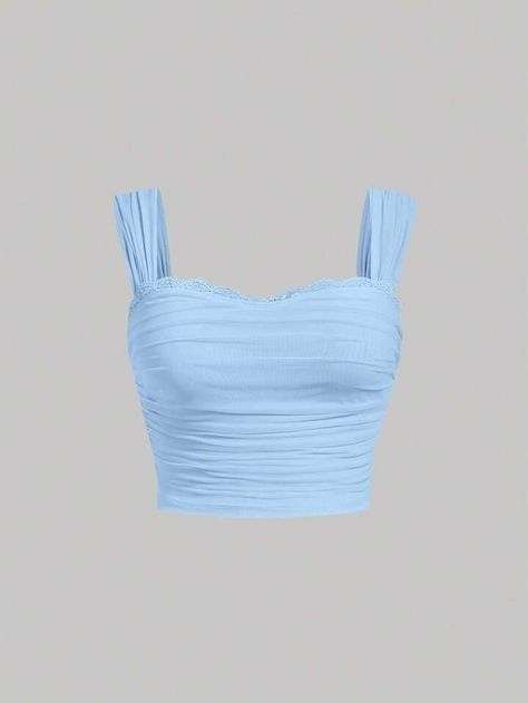 10-15%SHEIN ICON Plus Size Lace Camisole Top100+ sold recentlyGBP£7.19 | SHEIN Light Blue Tops For Women, Blue Wishlist, Wide Straps Top, Light Blue Crop Top, Black Tube Tops, Quinceanera Dresses Blue, Light Blue Top, Blue Crop Top