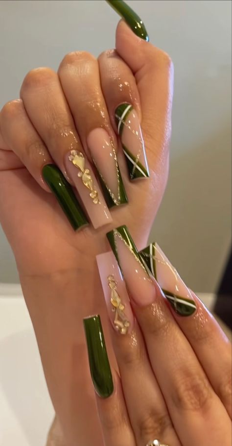 Nails For Baddies, Olive Green Nails, Stiletto Nails, Green Nails, Olive Green, Nails, Green, Quick Saves