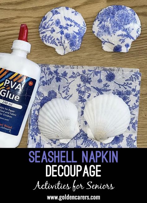 Seashell Napkin Decoupage: Enjoy crafting a unique and decorative shell dish! Decoupage Oyster Shells Diy, Painting Oyster Shells Diy, Seashell Decoupage, Oyster Shells Diy, Gratitude Tree, Groovy Art, Shell Ideas, Oyster Shell Crafts, Shells Diy