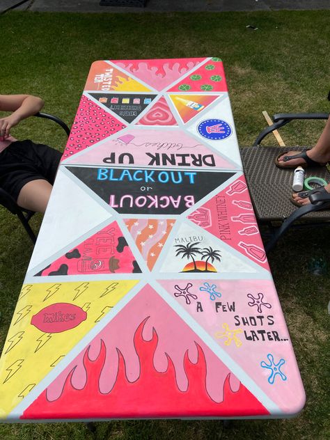 Custom Beer Pong Tables Diy, Beer Bong Painted Table, Painted Beer Pong Table Designs, Funny Pong Tables, Painted Folding Tables College, Pong Table Inspiration, Cute Pong Tables, Beer Pong Table Painted Ideas, Frat Pong Table