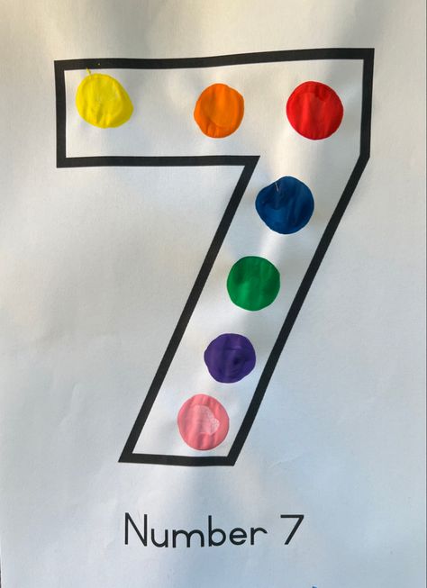 Number Arts And Crafts Preschool, Number 6 Crafts For Toddlers, Number 7 Activity For Preschool, Number 7 Activity, Number 7 Crafts For Preschoolers, Number 7 Craft, Number 7 Activities For Preschool, Preschool Number Crafts, Cork Painting