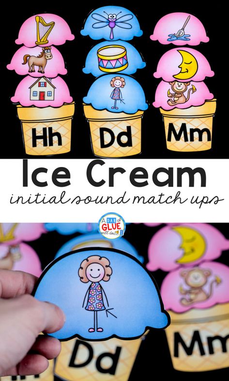 Ice Cream Inquiry Kindergarten, Ice Cream Prek Activities, Ice Cream Theme Preschool, Ice Cream Pictures, Fun Ice Cream, Kindergarten Language Arts, Early Childhood Learning, Initial Sounds, Literacy Games