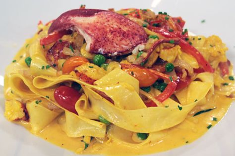 Saffron Cream Sauce, Saffron Cream, Lobster Pasta, Tv Schedule, Red Colour, Pizza Pasta, Cream Sauce, Tv Episodes, Seafood Dishes