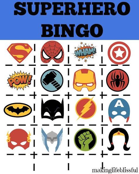 Wonder Woman printable superhero printable game | Making Life Blissful Superhero Bingo Free Printable, Superhero Scavenger Hunt, Superhero Bingo, Wonder Woman Printable, Superhero Birthday Party Games, Superhero Printables Free, Super Hero Activities, Batman Printables, Superhero Party Games