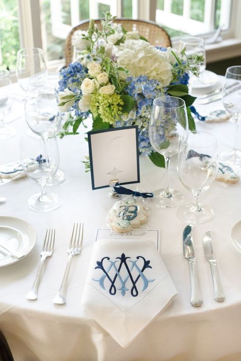 Rehearsal Dinner Centerpieces, Dinner Design, Rehearsal Dinner Decorations, Nantucket Wedding, Design Darling, Monogrammed Napkins, Dinner Table Decor, Dinner Decoration, Wedding Rehearsal Dinner