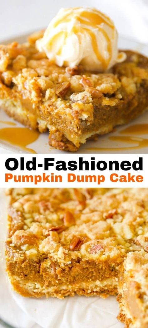 Pumpkin Recipe With Yellow Cake, Old Fashioned Pumpkin Dump Cake, Cake Mix And Pudding Recipes Simple, Yellow Cake Mix With Pumpkin Puree, Pumpkin Yellow Cake Mix Dessert, Pumpkin Lust Cake, Carmel Dump Cake Recipes, Bridge Mix Recipe, Yellow Dump Cake