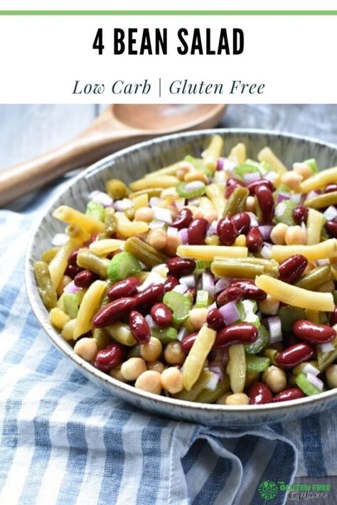 4 Bean Salad, Low Carb Beans, Four Bean Salad, Gluten Free Side Dish, Gluten Free Side, Salad Low Carb, Bean Salad Recipe, Vegetarian Salad, Three Bean Salad