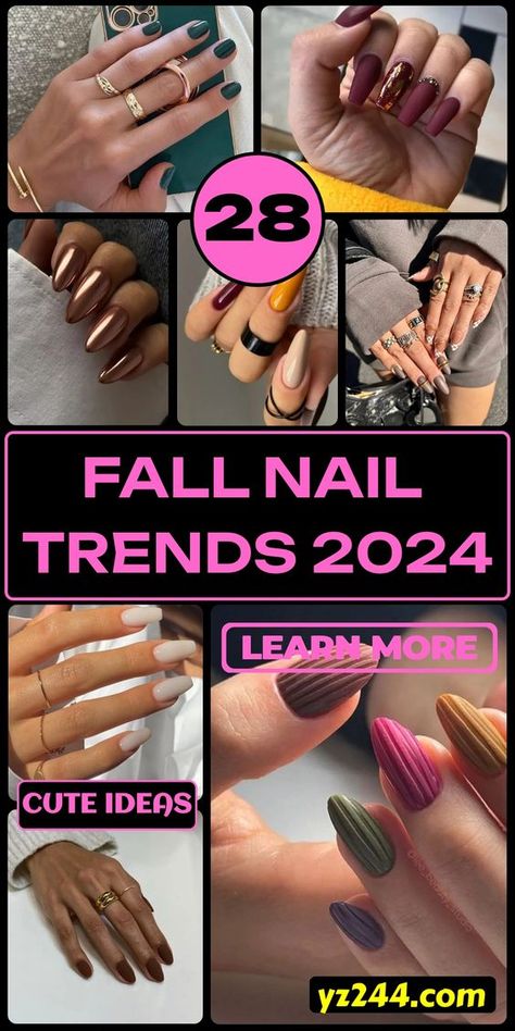 Get ready to fall in love with the 2024 fall nail trends that are both charming and trendy. This season, short nails are making a statement, while almond and coffin shapes offer a sophisticated touch. Explore the latest color palettes, from earthy browns to vibrant greens, and even galaxy-inspired designs. Whether you prefer a chic 2024 French manicure or something bold, these fall nail trends have something for everyone looking to update their look. Autumn Nails Coffin Short, Neutral Nails 2024, New Trending Nails 2024, Fall Nails 2024 Color Trends, Short Nails Gel, Fall Nails Inspiration, Fall Almond Nails, Pedicure Designs Toenails, Simple Fall Nails