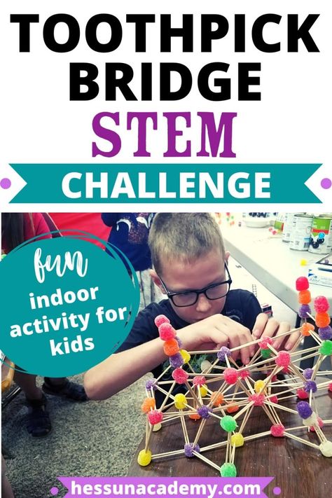 Whether you're looking for an engaging STEM challenge idea or for a fun indoor activity for kids, these toothpick bridges make a great STEM activity for older kids and younger kids alike!  Even middle school and high school students can enjoy this toothpick bridge STEM challenge. Toothpick Bridge Project, Toothpick Bridge, Stem Challenges For Kids, Bridge Stem Challenge, Simple Stem Activities, Stem Summer Camp, Challenges For Kids, Fun Stem Activities, Stem Ideas