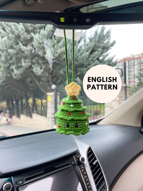 Crochet Christmas Tree Pattern, Crochet Christmas Trees Pattern, Crochet Christmas Tree, New Car Accessories, Crochet Car, Christmas Tree And Santa, Crochet Christmas Trees, Cute Christmas Tree, Christmas Car