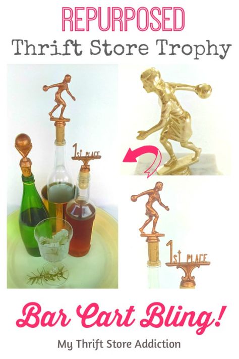 Vintage Charm #63 Painted Trophies, Old Trophies, Copper Spray Paint, Thrift Store Furniture, Wine Bottle Corks, Bottle Corks, Link Up, Vintage Christmas Decorations, Paint Colors For Home