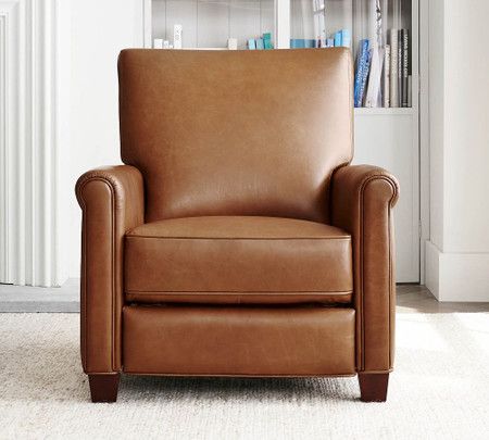 Irving Roll Arm Leather Recliner | Pottery Barn Canada Stylish Recliners, Creek House, Leather Wingback, Living Room Recliner, Leather Recliner Chair, Room Redesign, Leather Recliner, Free Interior Design, Mid Century House