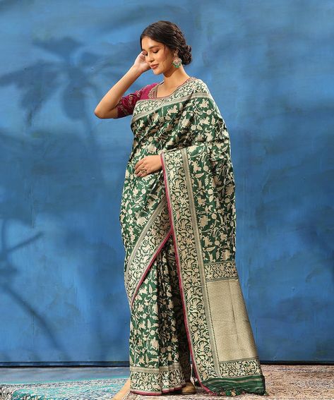 Shikargah is not a weave, but rather a term for a group of designs that depict a hunting scene on fabric. Crafted in pure katan silk, this lush silk saree features six yards of pure extravagance, detailed with gold zari work. Featured here is our Bottle Green Handloom Pure Katan Silk Shikargah Banarasi Saree With Kadhwa Jaal Explore our collection of Shikargah Sarees online at www.weaverstory.com and in-stores For appointments, Call/Whatsapp: +91 9810646345 Delhi store- 📍253, Westend Mar... Hunting Scene, Wedding Diamond, Katan Silk, Banarasi Saree, Zari Work, Bottle Green, Banarasi Sarees, Call Whatsapp, Sarees Online