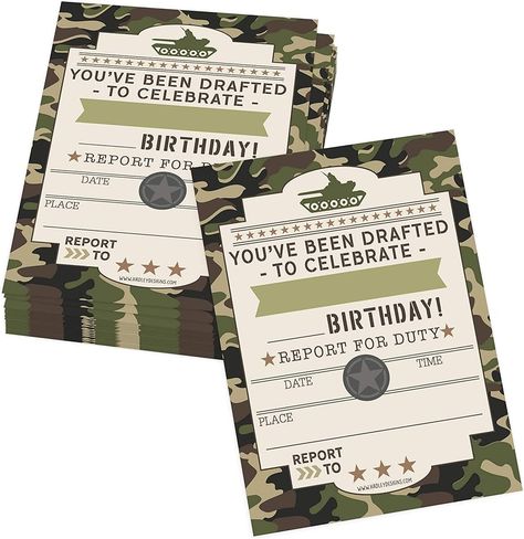 Amazon.com : 25 Camo Birthday Invitations For Boys Military Party Supplies - Army Birthday Party Invitations For Boys Birthday Invitations, Camo Birthday Invites Kids Birthday Invitations Boy Birthday Invitations : Home & Kitchen Camo Birthday Invitations, Boys Birthday Invitations, Police Birthday Invitations, Army Themed Birthday, Boy Sleepover, Army Birthday Parties, Military Party, Army's Birthday, Police Birthday