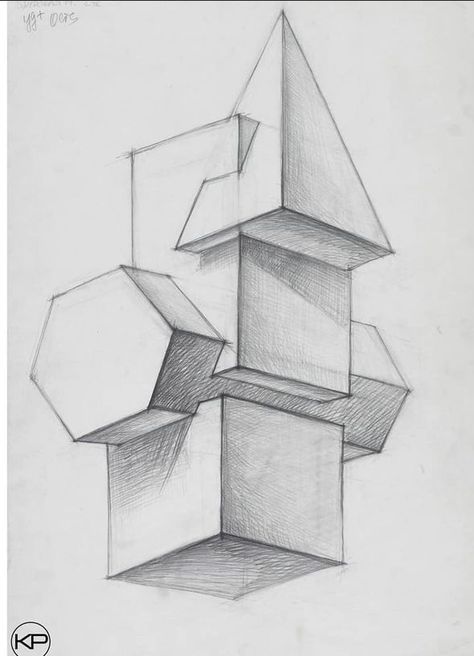 Geometric Perspective Drawing, Architecture Shading, Geometric Shapes Drawing, Shadow Drawing, Perspective Drawing Architecture, Architecture Drawing Plan, Geometric Shapes Art, Geometric Design Art, Art Basics