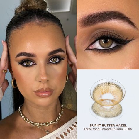 Honey Lenses Eye Color, Natural Lenses Eye Color, Hazel Contacts On Brown Eyes, Hazel Lens, Hazel Eye Contacts, Hazel Lenses, Contact Colors, Contact Lenses For Brown Eyes, Burnt Butter