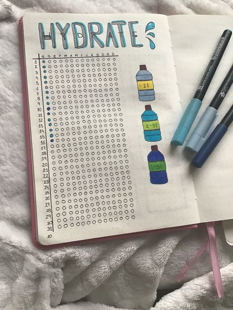 December Water Tracker, Buttlet Journal Ideas, Buttlet Journal, Bullet Journal Water Tracker, Journal Goals, Dotted Journal, Bullet Journel, Organization Bullet Journal, Creating A Bullet Journal