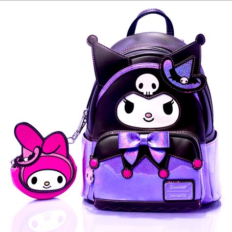 Brand New Limited Edition (1000) Tags Attached Check Pics For Description Loungefly Kuromi Witch Mini Backpack With Detachable Coin Bag Nycc Exclusive 2023 Unisex For Men And Women And Children Wear In The Winter Spring Summer And Fall Ships Asap Smoke Free Pet Free Home Please Check My Profile For More Things Like Shoes Games Jacket Hoodie Hats Etc Fly Through The Night With Devilish Delight. Sanrio Kuromi Comes To Life In Applique Detail, Rising Up Over The Top Of The Backpack-And She's Dresse Sanrio Pillow, My Melody Backpack, Sanrio Loungefly, Melody Backpack, Purple Kuromi, Witch Cosplay, Kuromi My Melody, Loungefly Bag, Sanrio Kuromi