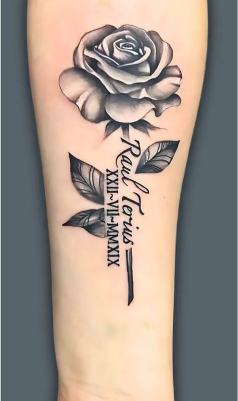 Tattoo For Niece Ideas, Rose Signature Tattoo, Tattoo Heart With Letter, Hernandez Tattoo Lettering, Rose And Name Tattoo, His Name Tattoo Ideas, Husbands Name Tattoo Ideas For Wife, Flower With Name Tattoo, Flower Tattoo With Name