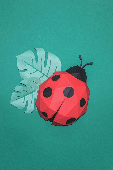 Create your own adorable ladybug papercraft with this easy-to-follow DIY template and instructions. This cute and colorful ladybug paper model is perfect for anyone who loves insects or wants to add a touch of whimsy to their decor. 3d Paper Projects, Packaging Template Design, Ladybug Crafts, Packaging Template, 3d Decor, Paper Model, Diy Template, Printable Diy, 3d Paper