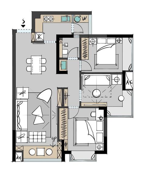 Residential Building Plan, Small Apartment Plans, Small Modern House Plans, Duplex Floor Plans, Apartment Floor Plans, Architectural Floor Plans, House Plan Gallery, Home Design Floor Plans, Architect Design House