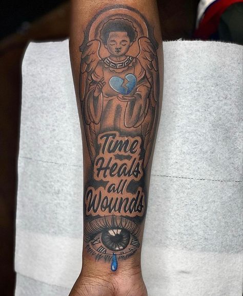 Half Sleeve Tattoos For Lost Loved Ones, Boondocks Forearm Tattoo, Men Tattoo Ideas Sketch, Chosen 1 Tattoo Men Forearm, Full Half Sleeve Tattoos Forearm, Blue Tattoo For Men, Midas Touch Tattoo, Family Tattoo Ideas Men, Tattos For Teens Boy