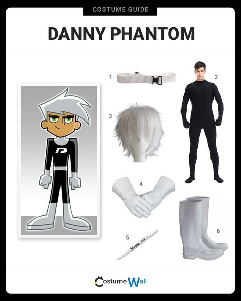 Become a hybrid half-ghost superhero like Danny Phantom from the Nickelodeon animated TV show. Halloween Costumes Danny Phantom, Danny Phantom Outfit Ideas, Ghost Superhero, Danny Phantom Costume, Diy Costumes Halloween, Danny Phantom Cosplay, Phantom Costume, Dany Phantom, Cosplay Costumes For Men