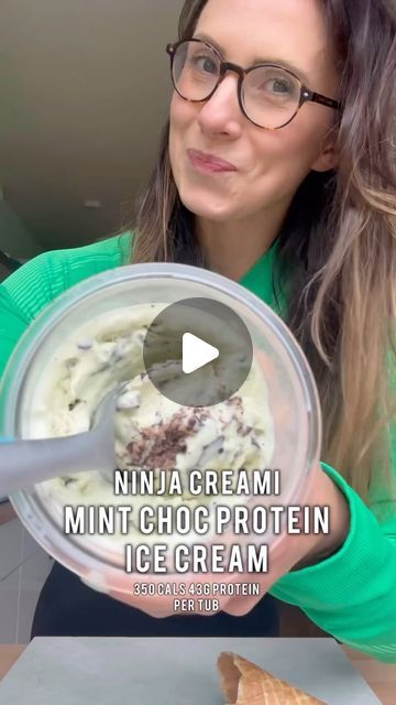 Ninja Creami Recipes | High Protein | Ice Cream on Instagram: "Mint Chocolate Protein Ice Cream 🍨

Follow @creamiwrld for more daily recipes!

Video credit: @fuelledwellbeing

I made this using my Ninja Creami.

Only 350 cals and 38g protein per tub, it tastes so good!

You’ll need:
- 250 milk- I used semi skimmed milk but any work
- tsp gelatine or vanilla pudding powder (optional but helps give a thicker texture)
- 1 scoop protein powder- I used @myprotein mint chocolate whey
-70g quark or cream cheese (I used light Philadelphia)
- tbsp sugar- I used @natvialiving zero cal sugar
- tbsp green colouring (optional)
- tbsp peppermint extract (adjust depending on how minty you want it)
- handful of mint dark chocolate chips

1. Prepare the Ice Cream Mixture:
- In a blender combine the milk, Ice Cream Tubs, Ice Cream Mixture, Protein Ice Cream, Video Credits, Skim Milk, Vanilla Pudding, Chocolate Protein, Mint Chocolate Chips, Daily Meals