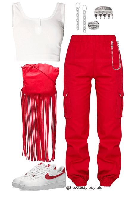 Red Cargo Pants Outfit Street Styles, Red Cargo Pants Outfit, Cargo Pants Outfit Street Style, Red Cargo Pants, Cargo Pants Outfit, Red Pocket, Girl Trends, Teenage Fashion, Outfit Maker