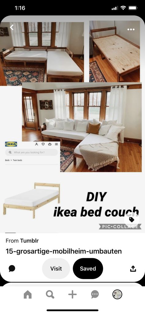 Twin Bed Couch Diy Living Rooms, Daybed Couch Diy, Twin Mattress Couch, Twin Bed Sofa, Ikea Twin Bed, Twin Bed Couch, Diy Twin Bed, Couches Living, Mattress Couch