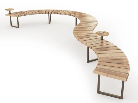 Sectional Curved steel and wood Bench VARIATIONS | Curved Bench by LAB23 Wood Bench Design, Outdoor Bench Plans, Modern Bench Outdoor, Home Atelier, Sports Centre, Round Sectional, Bench Design, Curved Bench, Beautiful Home Gardens