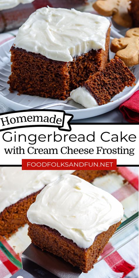 Small Gingerbread Cake, Gingerbread Cake Cream Cheese Frosting, Icing For Gingerbread Cake, Gingerbread Cake With Cream Cheese Icing, Gingerbread Sheet Cake, 9x13 Cake Recipes, Easy Gingerbread Cake, 9x13 Cake, Gingerbread Dessert