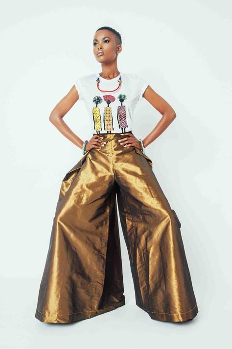 Silk Taffeta pants from "M'ba M'etta" Thesis Collection by #NyorhAgwe featured in #New AfricanWomanMagazine Model: #FlavianaMatata #africandesigner #africa #fashion Taffeta Pants, Balloon Pants, African Inspired Fashion, Dope Fashion, African Inspired, Casual Elegance, African Women, African Print, African Fashion