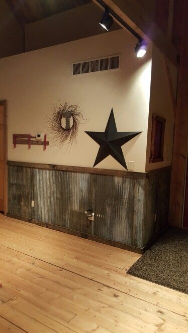 Rustic tin living  room wall Tin Walls Rustic, Rustic Cafe, Tin Walls, Beach Bedroom, Living Room Wall, Kitchen Ideas, Shabby Chic, Fireplace, Tin