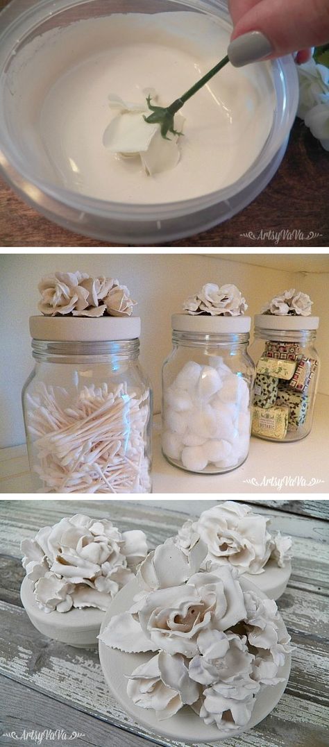 DIY Flower Jars -- such a cute and fun home decor craft idea using plaster of paris! Diy Projects For Adults, Do It Yourself Decoration, Lilin Aroma, Paris Crafts, Paris Flowers, Craft Projects For Adults, Diy Flores, Fleurs Diy, Projects For Adults