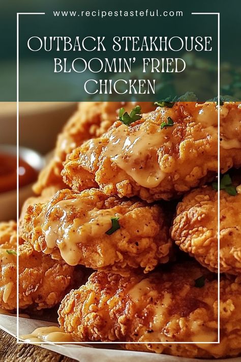 Enjoy the crispy, flavorful Bloomin' Fried Chicken inspired by Outback Steakhouse! This dish features tender chicken breasts coated in seasoned flour and served with a delicious bloom sauce. Crispy Fried Chicken Breast, Outback Steakhouse Recipes, Crispy Chicken Breast, Southern Comfort Recipes, Outback Steakhouse, Fried Chicken Breast, Crispy Fried Chicken, Tender Chicken Breast, Tender Chicken