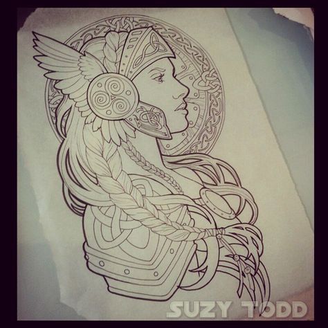 I don't usually post the designs I'm working on for my clients, but I'm just super stoked about this #valkyrie! #artnouveau #drawing #femaletattooartist #twobirdstattoo Artnouveau Drawing, Athena Tattoo, Valkyrie Tattoo, Kunst Tattoos, Tattoo Zeichnungen, Warrior Tattoos, Norse Tattoo, Nordic Tattoo, Female Tattoo Artists