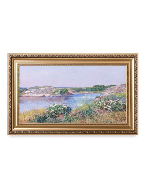 PRICES MAY VARY. Print enclosed in an intricately patterned Golden-relief frame to enhance the look of the artwork. Picture Size: 30x16", Total Size w/ Frame: 36x22", Each panel is ready to hang. A classic New English Landscape in pleasant spring colors. Located off the coast of Maine and New Hampshire, Appledore Island attracted numerous artists and writers during the late 19th century. Created after three years working in Europe, this painting reflects Childe Hassam's burgeoning interest in th New England Wall Art, English Country Wall Art, Wall Art Gold Frame, Art For Over Bed, Childe Hassam Paintings, Anthropologie Art, Thrift Wishlist, Room Wishlist, English Landscape