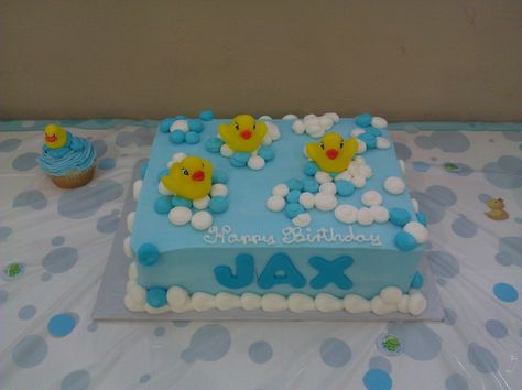 Jax's Rubber Duck Cake  www.tiaracakes.com  Houston, Texas Rubber Duck Sheet Cake, Rubber Duck Cake, Ducky Cake, Rubber Ducky Cake, Ducky Party, Baby Shower Cupcake Cake, Rubber Ducky Party, Duck Cake, Ducky Baby Shower