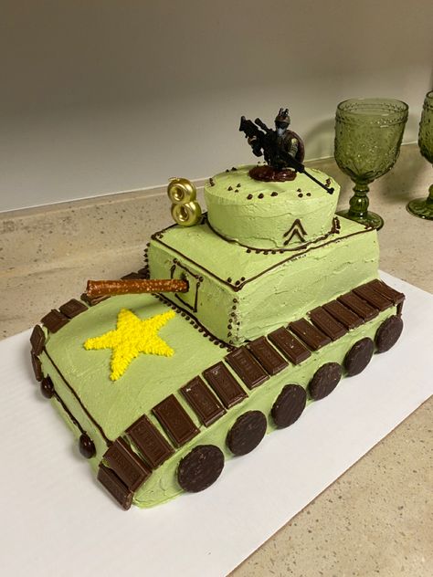 Tank birthday cake Army Tank Cakes For Boys, Army Tank Birthday Cake, Tank Cakes For Boys, Birthday Cake For 9 Year Boy, Army Cakes For Boys, Birthday Cake For 8 Year Boy, Kale Ideas, Tank Birthday Cake, Fire Truck Cakes