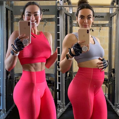 Emily Skye Emily Skye, Side By Side Photo, Fitness Influencer, Bloated Belly, Toned Abs, Lifestyle Trends, Pink Leggings, Mug Shots, Beauty Women