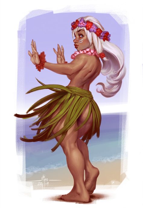 Dancing Drawing, Dancer Drawing, Hawaiian Woman, Pin Up Drawings, Hawaiian Dancers, Character Design Challenge, Hula Dance, Hula Dancers, Design Challenge