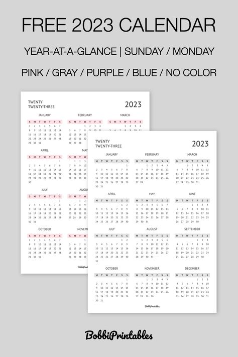 Free 2023 Calendar - Year-At-A-Glance - Printable Digital Planner Insert | Printable Planner by  Brian Castor Homework Planner Printable, Planner Calendar Printables, Weekly Planner Free Printable, At A Glance Calendar, Weekly Planner Free, Year At A Glance, A5 Planner Inserts, Printable Calendars, A5 Printables